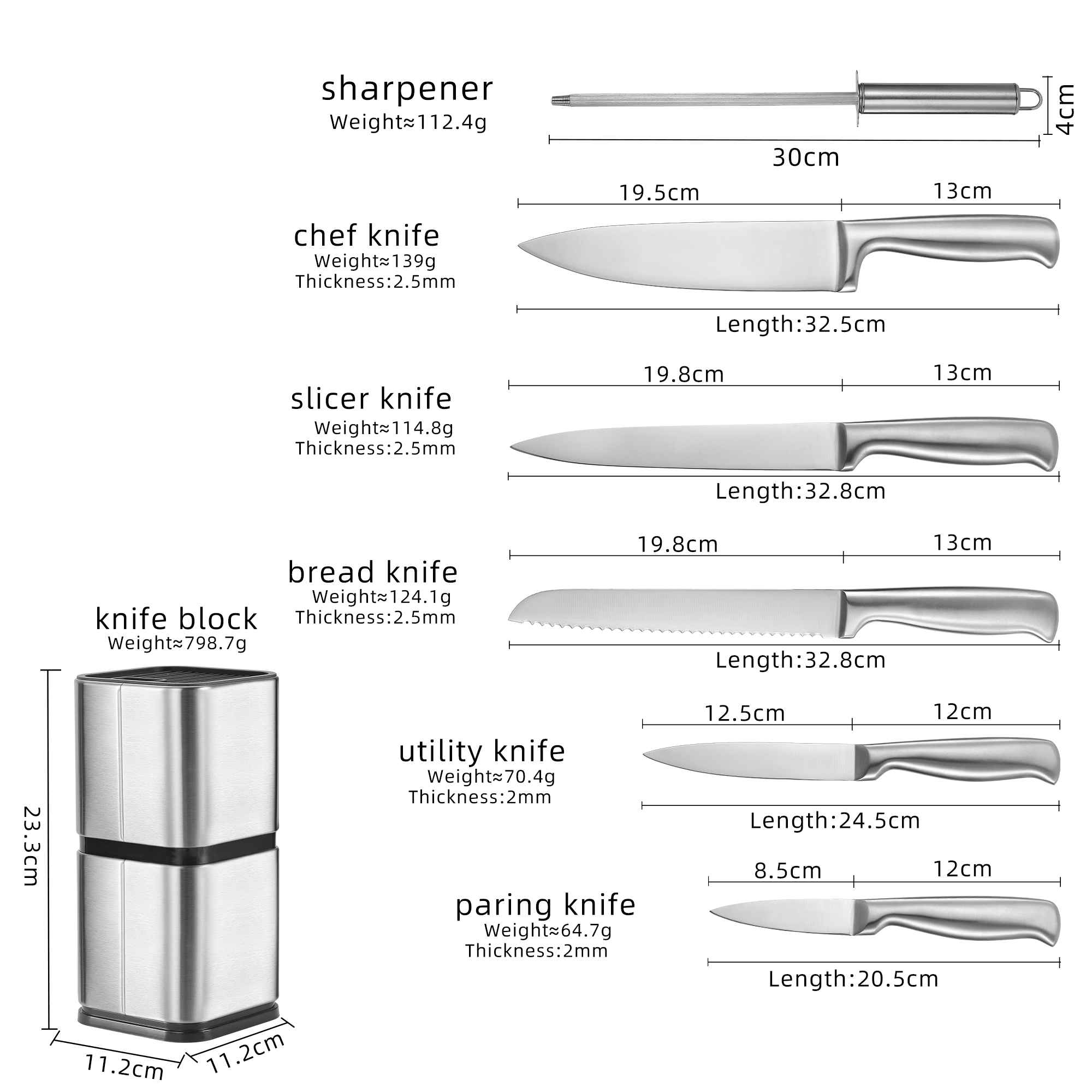7-Piece Silver Kitchen Knife Set for Home