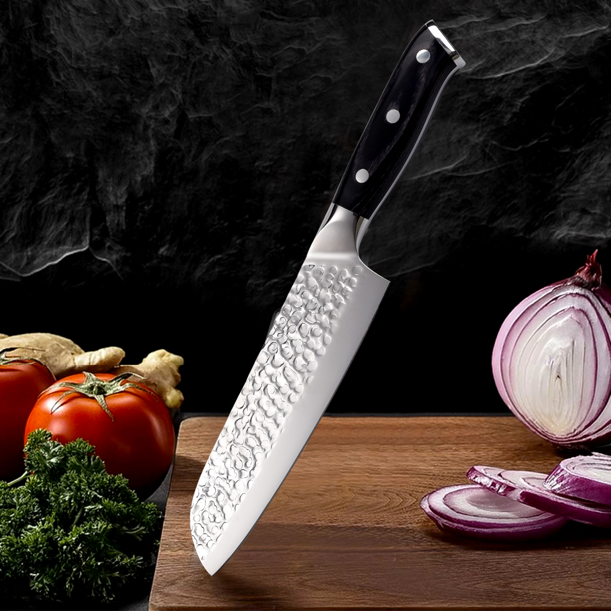 Stainless Steel Wooden Handle Santoku Knife