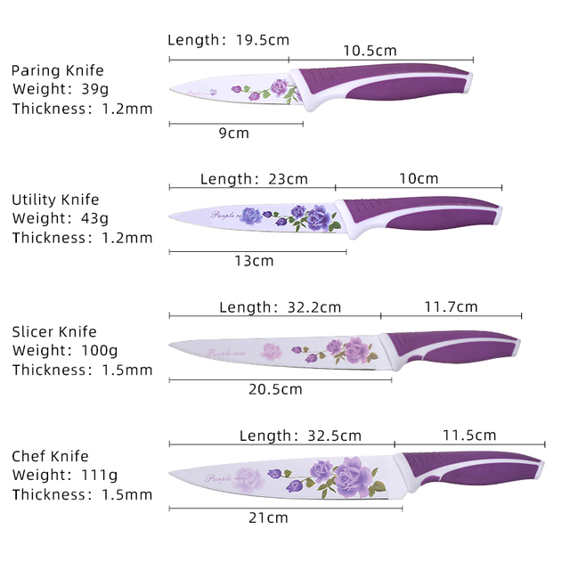 Bonito juego de cuchillos de cocina de 3 piezas de color