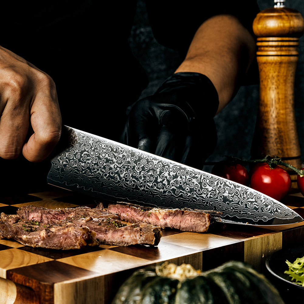 Damascus Kitchen Knife Set With Resin Handle