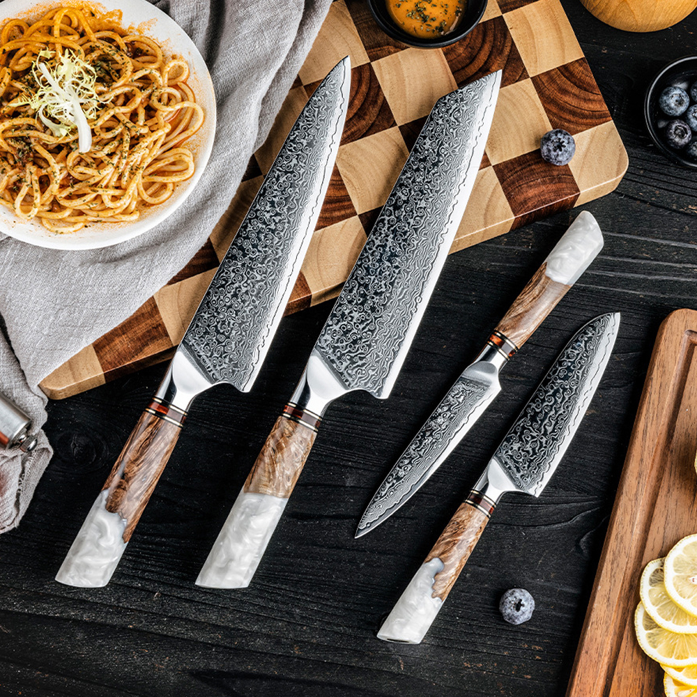 Damascus Kitchen Knife Set With Resin Handle