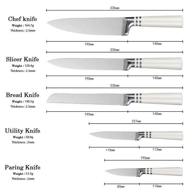 White Handle 3Cr13 Stainless Steel Knife Set