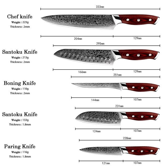Stainless Steel Damascus Texture Kitchen Knife Set