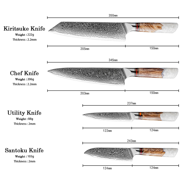Damascus Kitchen Knife Set With Resin Handle