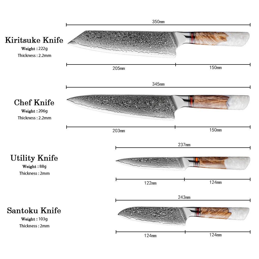 Damascus Kitchen Knife Set With Resin Handle