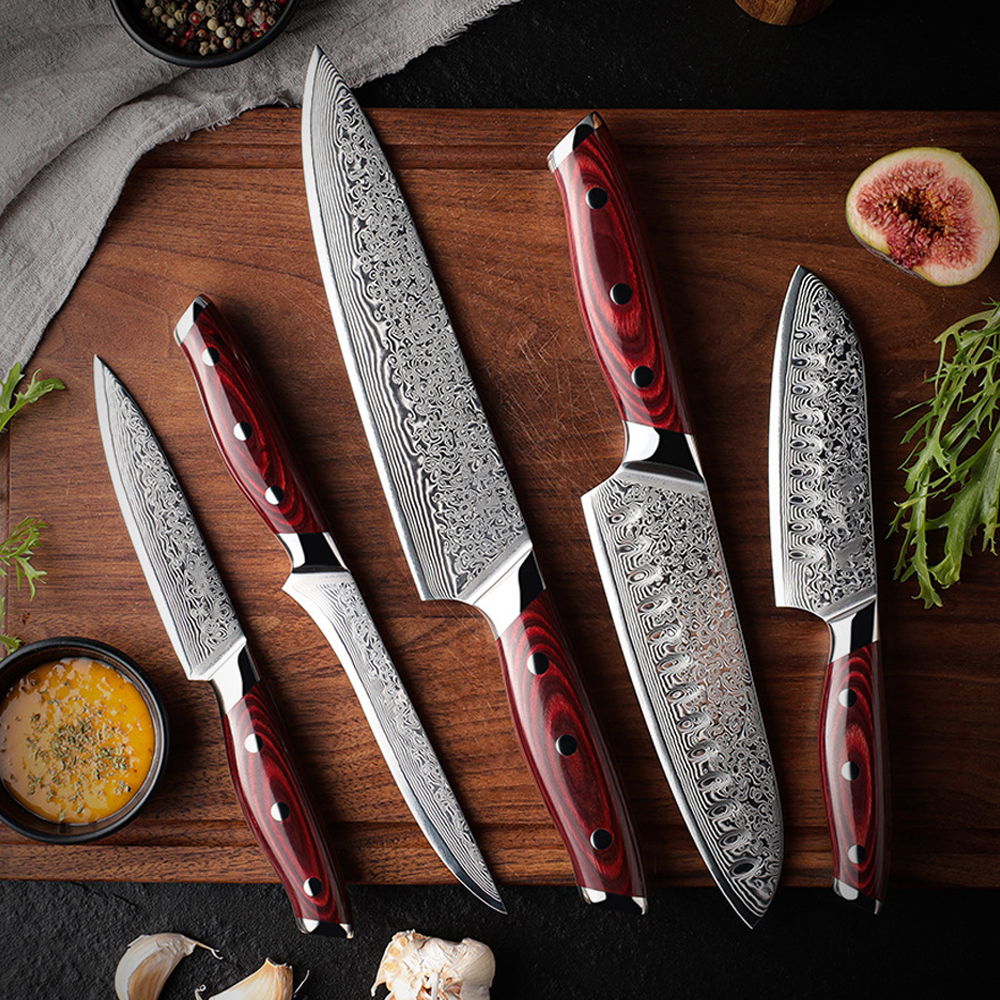 Stainless Steel Damascus Texture Kitchen Knife Set