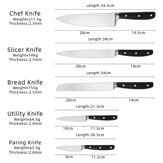 Kitchen Knife Set with Single Steel Head Handle