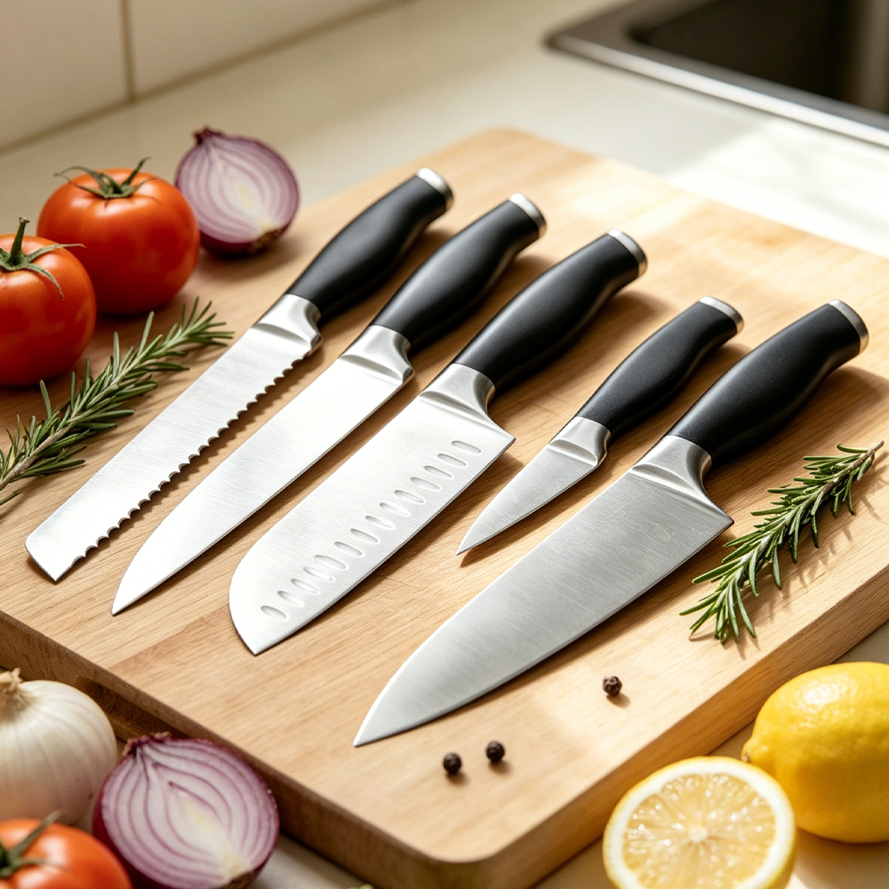Black Knife Set With Hollow Handle