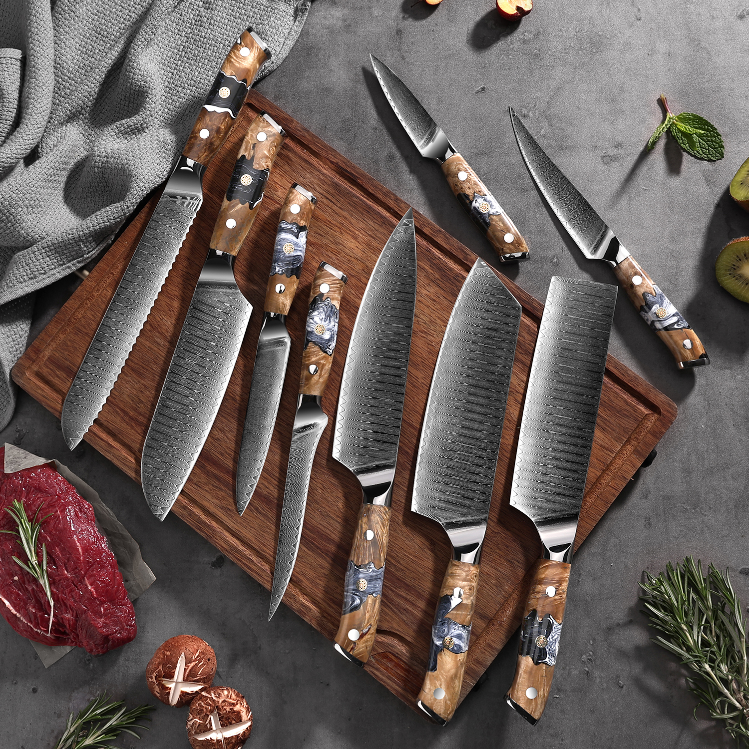 Superior High-carbon Damascus Knife Set