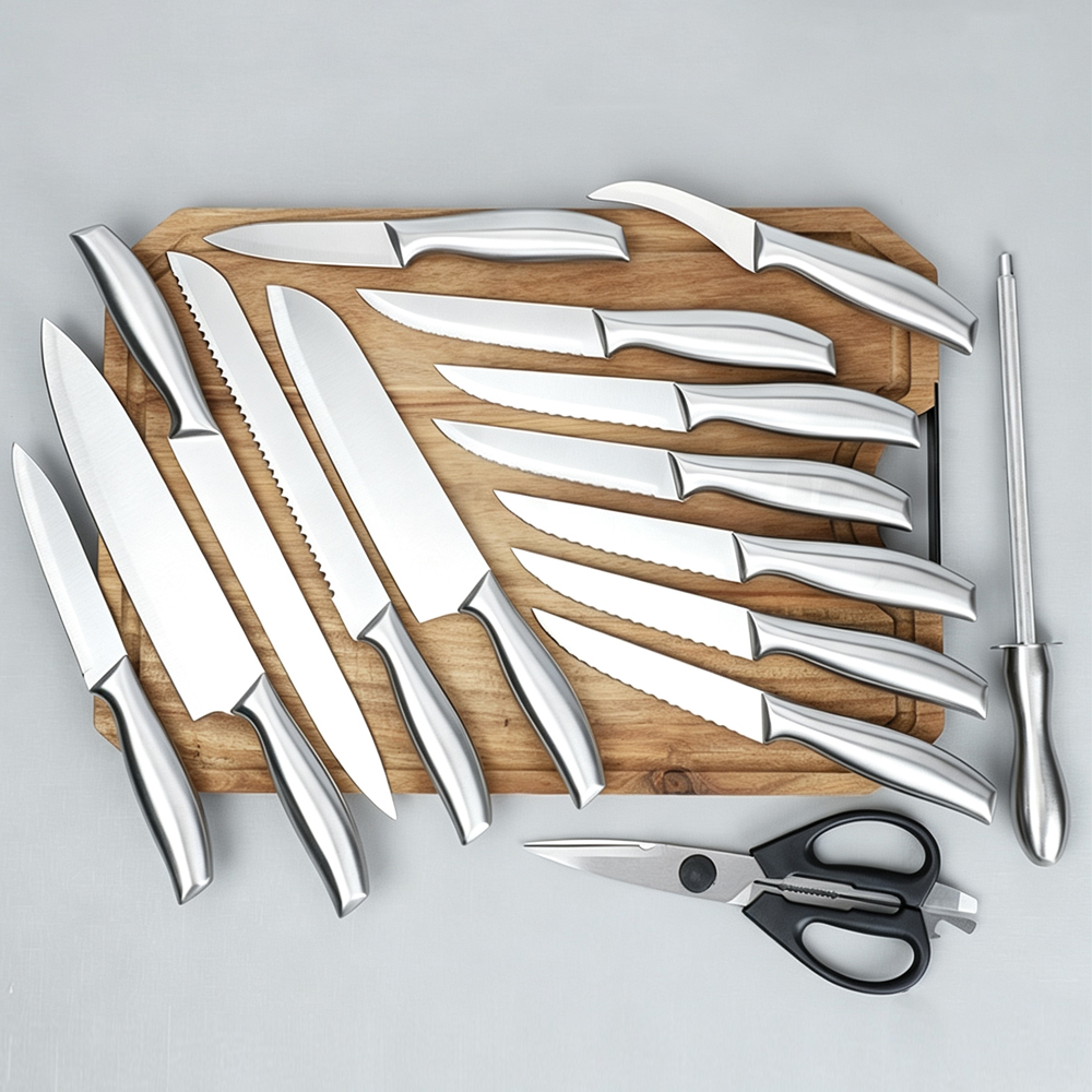 Kitchen Knives Set with Block And Sharpener