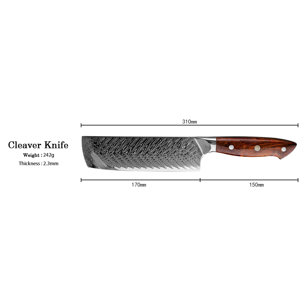 67-Layers Damascus Kitchen Knife with RoseWood Handle