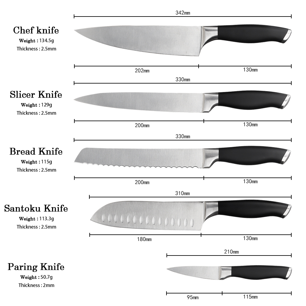 Black Knife Set With Hollow Handle