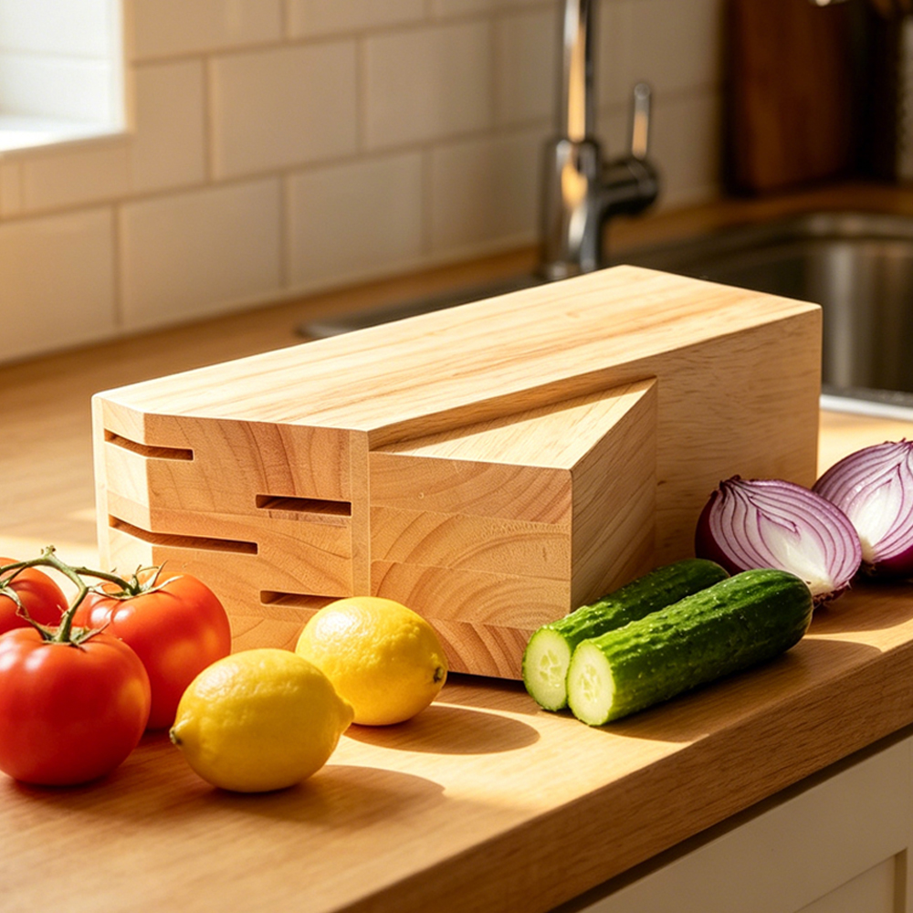 Rubber Wood Universal Knife Block