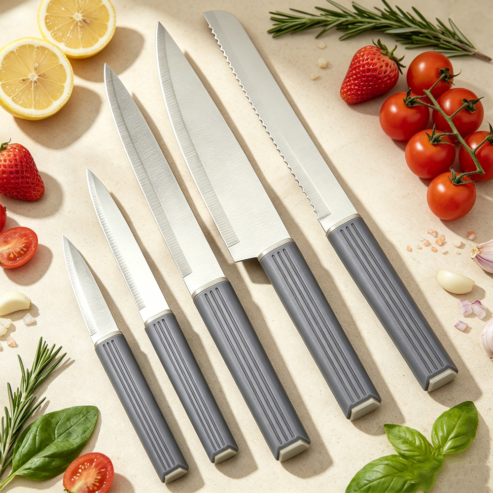 Grey Knife Set With Plastic Handle