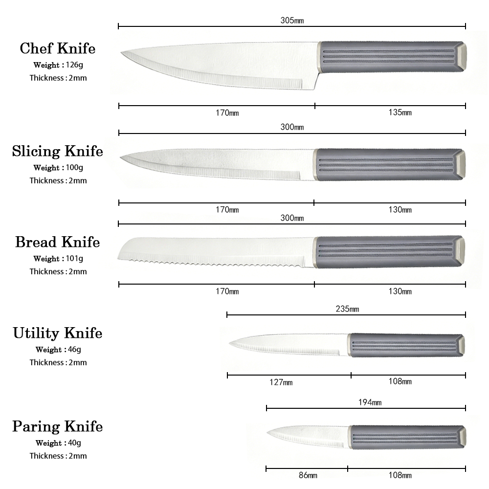 Grey Knife Set With Plastic Handle